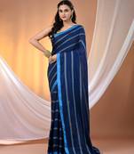 Midnight blue cotton handspun soft saree with ziczac pattern