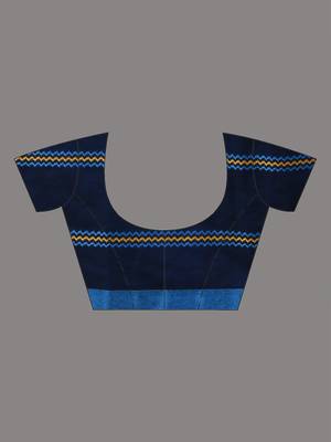Midnight blue cotton handspun soft saree with ziczac pattern 5