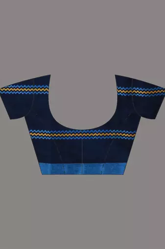 Midnight blue cotton handspun soft saree with ziczac pattern