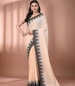 Beige cotton handspun soft saree with tample borders