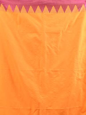 Yellow cotton handspun soft saree with tample borders 4