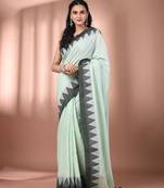 Tea green cotton handspun soft saree with tample borders