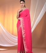 Pink cotton handspun soft saree with tample borders