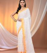 White cotton handspun soft saree with tample borders