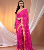 Pink cotton handspun soft saree with tample borders