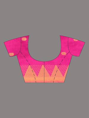 Pink cotton handspun soft saree with tample borders 5