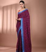 Magenta cotton handspun soft saree with tample borders