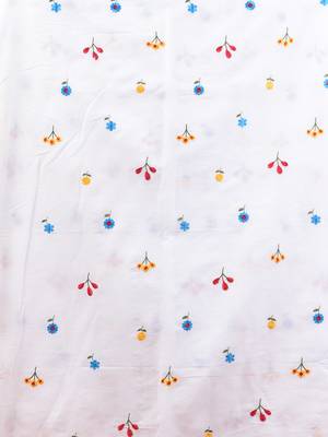 All over thread embroidery white cotton handspun saree 4