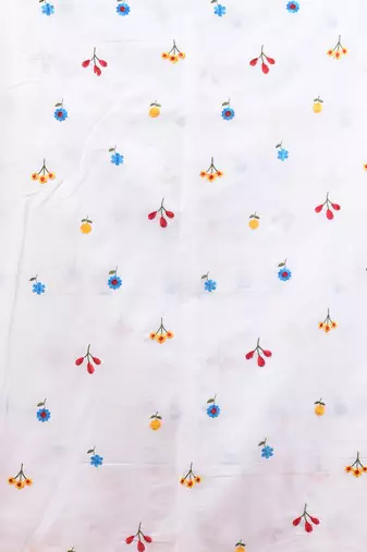 All over thread embroidery white cotton handspun saree