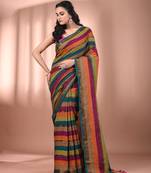 Multicolor cotton handspun colorblocked soft saree