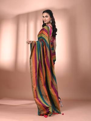 Multicolor cotton handspun colorblocked soft saree 3
