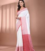 White cotton handspun soft saree with texture borders