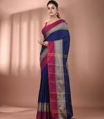 Navy blue cotton handspun soft saree with texture borders