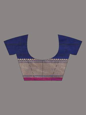 Navy blue cotton handspun soft saree with texture borders 5