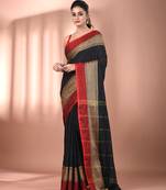 Black cotton handspun soft saree with texture borders