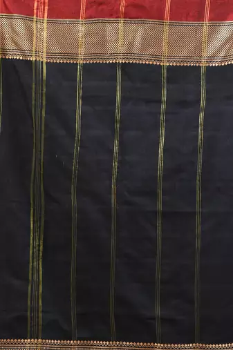 Black cotton handspun soft saree with texture borders