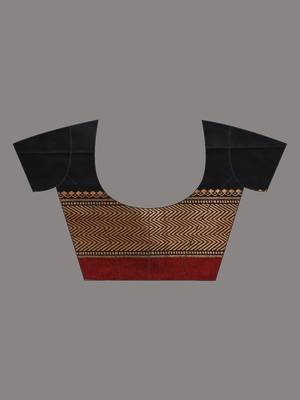 Black cotton handspun soft saree with texture borders 5