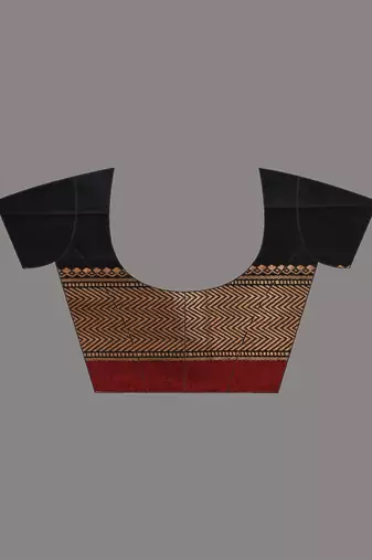Black cotton handspun soft saree with texture borders