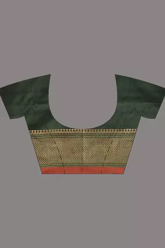 Green cotton handspun soft saree with texture borders