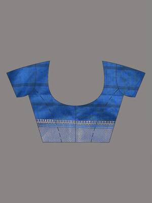 Cobalt blue cotton handspun soft saree with texture borders 5