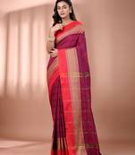 Magenta cotton handspun soft saree with texture borders