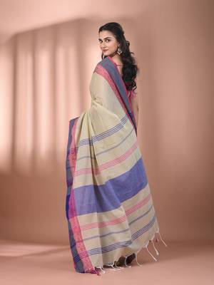 Ecru cotton handspun soft saree with texture borders 3