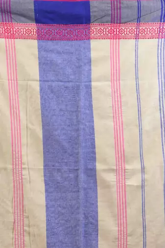 Ecru cotton handspun soft saree with texture borders