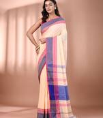 Beige cotton handspun soft saree with texture borders