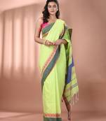 Light green cotton handspun soft saree with texture borders