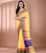 Yellow cotton handspun soft saree with texture borders