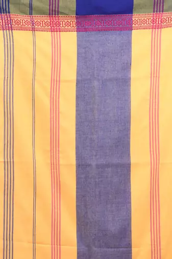 Yellow cotton handspun soft saree with texture borders