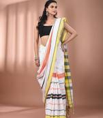 White cotton handspun soft saree with texture borders