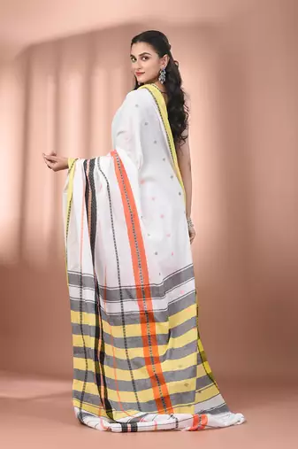 White cotton handspun soft saree with texture borders
