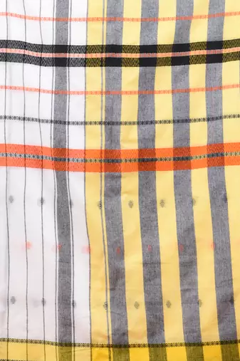 White cotton handspun soft saree with texture borders