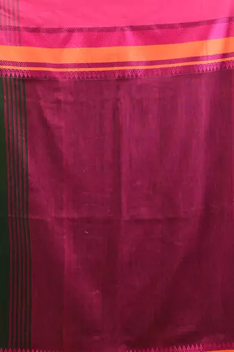 Green cotton handspun soft saree with texture borders