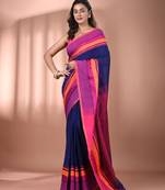 Blue cotton handspun soft saree with texture borders
