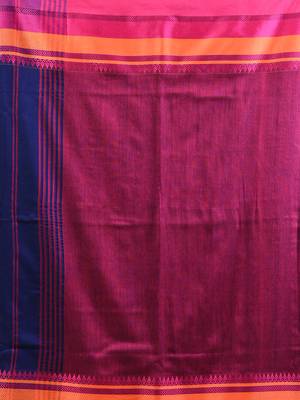 Blue cotton handspun soft saree with texture borders 4
