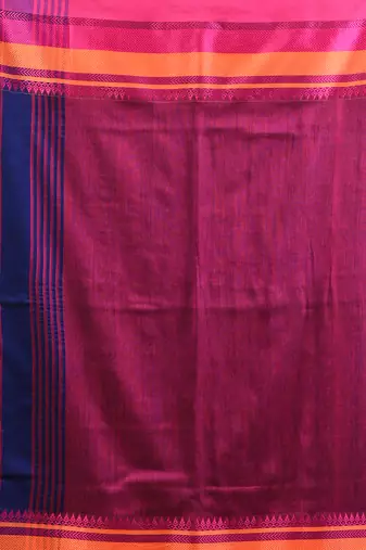 Blue cotton handspun soft saree with texture borders