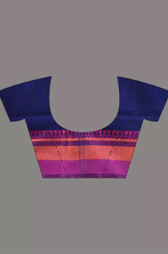 Blue cotton handspun soft saree with texture borders