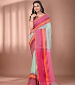 Mint green cotton handspun soft saree with texture borders