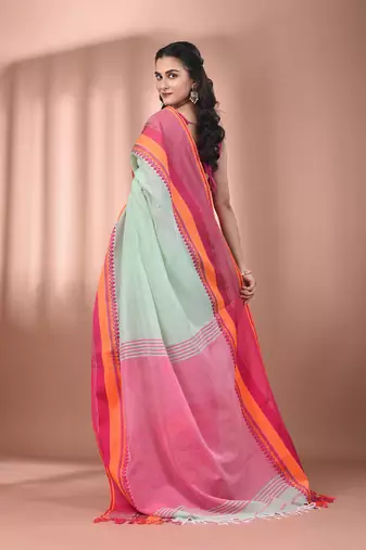 Mint green cotton handspun soft saree with texture borders