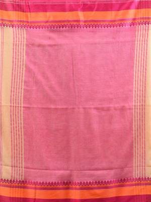 Beige cotton handspun soft saree with texture borders 4