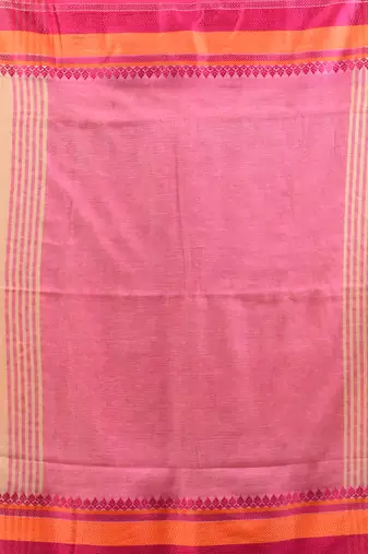 Beige cotton handspun soft saree with texture borders