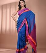 Sapphire blue cotton handspun soft saree with texture borders