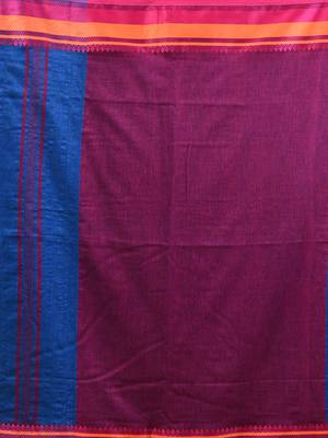 Sapphire blue cotton handspun soft saree with texture borders 4