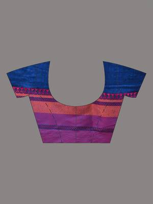 Sapphire blue cotton handspun soft saree with texture borders 5