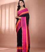 Black cotton handspun soft saree with texture borders