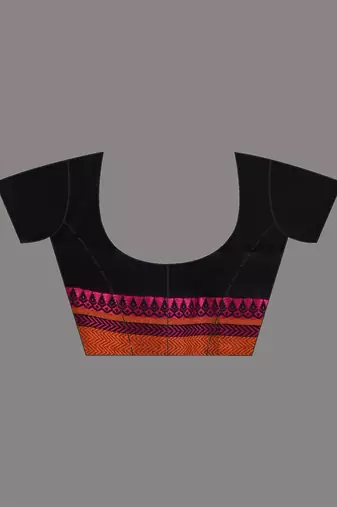 Black cotton handspun soft saree with texture borders