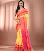 Yellow cotton handspun soft saree with texture borders