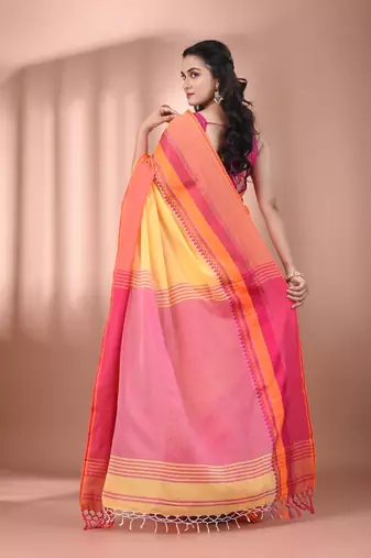 Yellow cotton handspun soft saree with texture borders